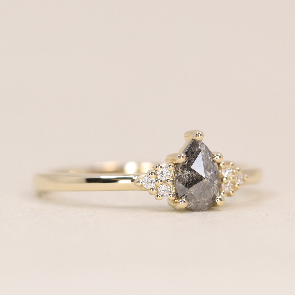 Henrietta - Pear Cut Salt & Pepper Diamond Trefoil Cluster Engagement Ring - Ready-to-Wear Engagement Rings - Ready-to-Ship