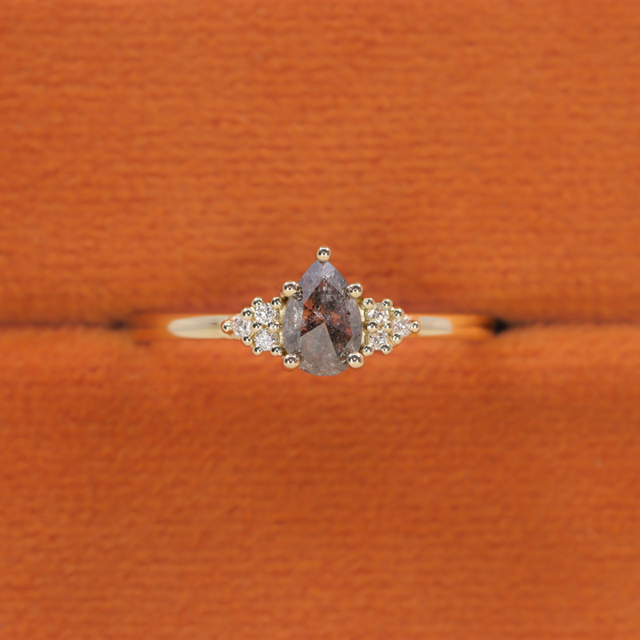 Henrietta - Pear Cut Salt & Pepper Diamond Trefoil Cluster Engagement Ring - Ready-to-Wear Engagement Rings - Ready-to-Ship