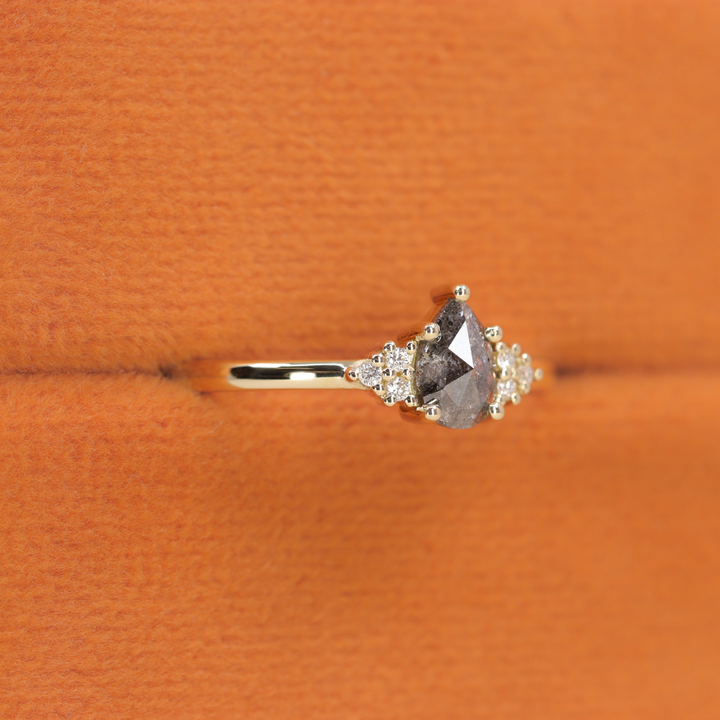 Henrietta - Pear Cut Salt & Pepper Diamond Trefoil Cluster Engagement Ring - Ready-to-Wear Engagement Rings - Ready-to-Ship