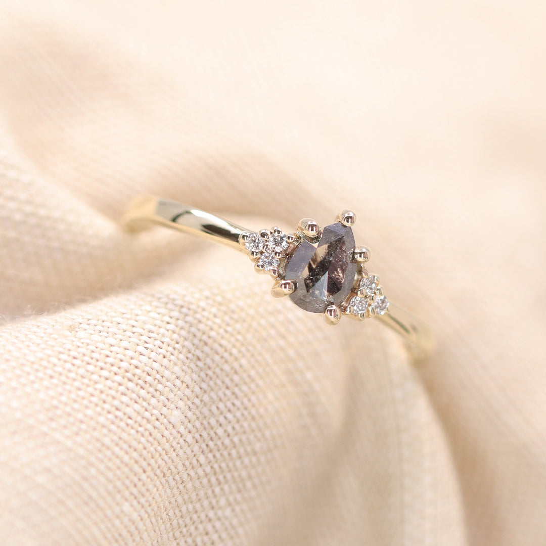 Henrietta - Pear Cut Salt & Pepper Diamond Trefoil Cluster Engagement Ring - Ready-to-Ship