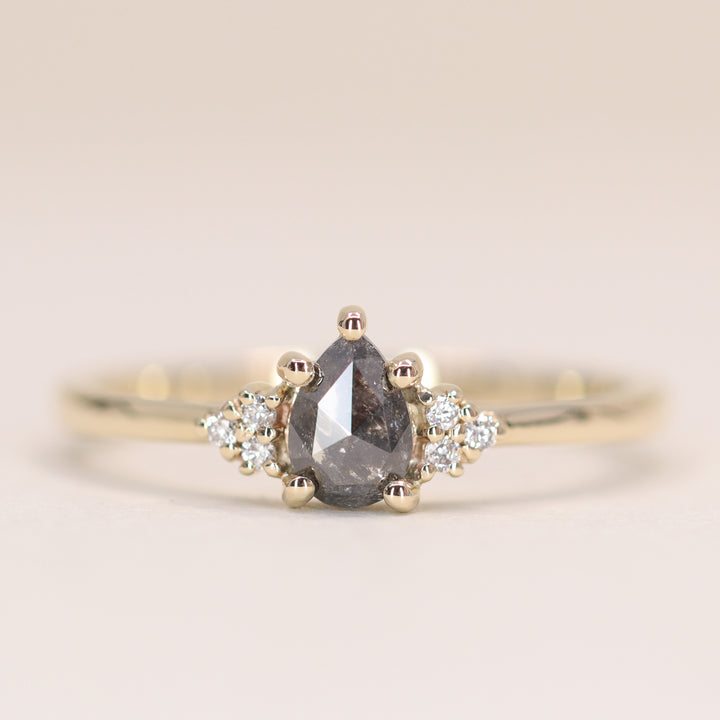 Henrietta - Pear Cut Salt & Pepper Diamond Trefoil Cluster Engagement Ring - Ready-to-Ship