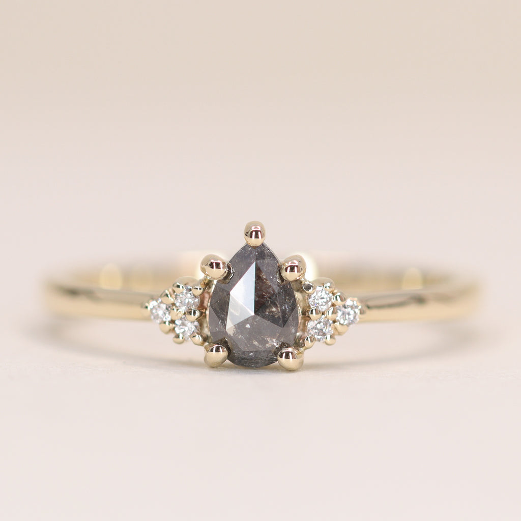 Henrietta - Pear Cut Salt & Pepper Diamond Trefoil Cluster Engagement Ring - Ready-to-Ship Engagement Rings - Ready-to-Ship