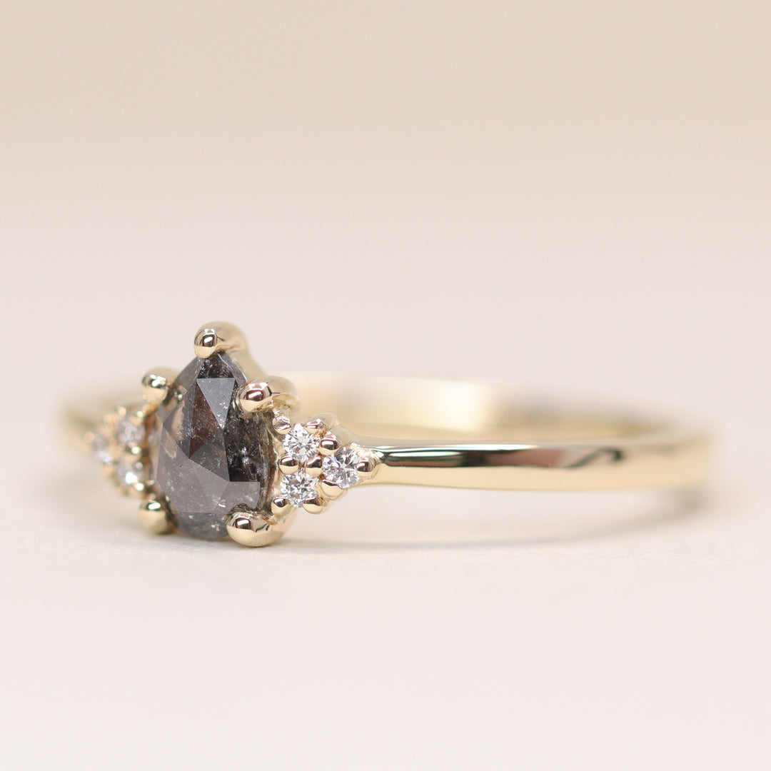 Henrietta - Pear Cut Salt & Pepper Diamond Trefoil Cluster Engagement Ring - Ready-to-Ship