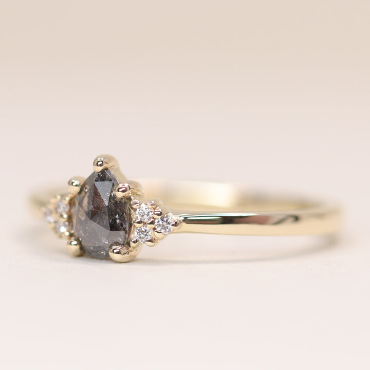 Henrietta - Pear Cut Salt & Pepper Diamond Trefoil Cluster Engagement Ring - Ready-to-Ship