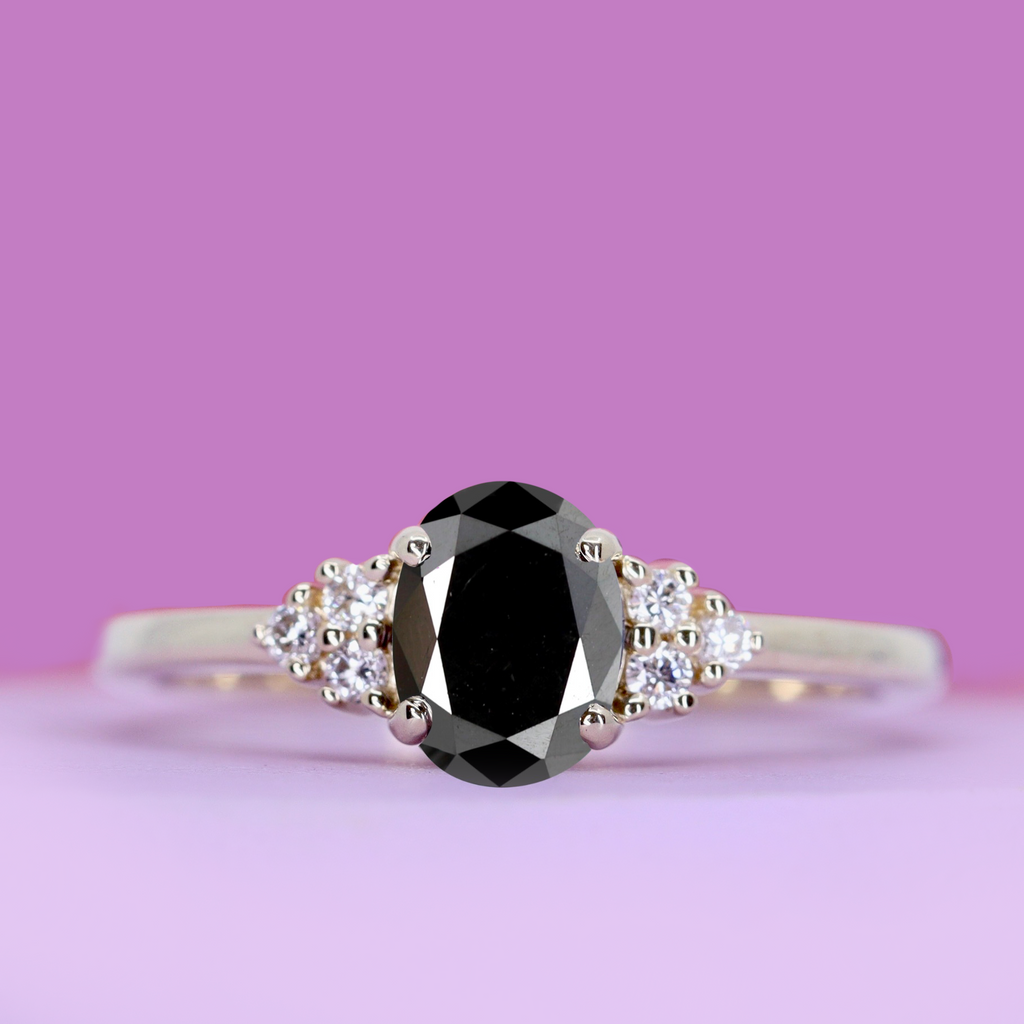 Henrietta - Oval Cut Black Diamond Cluster Engagement Ring