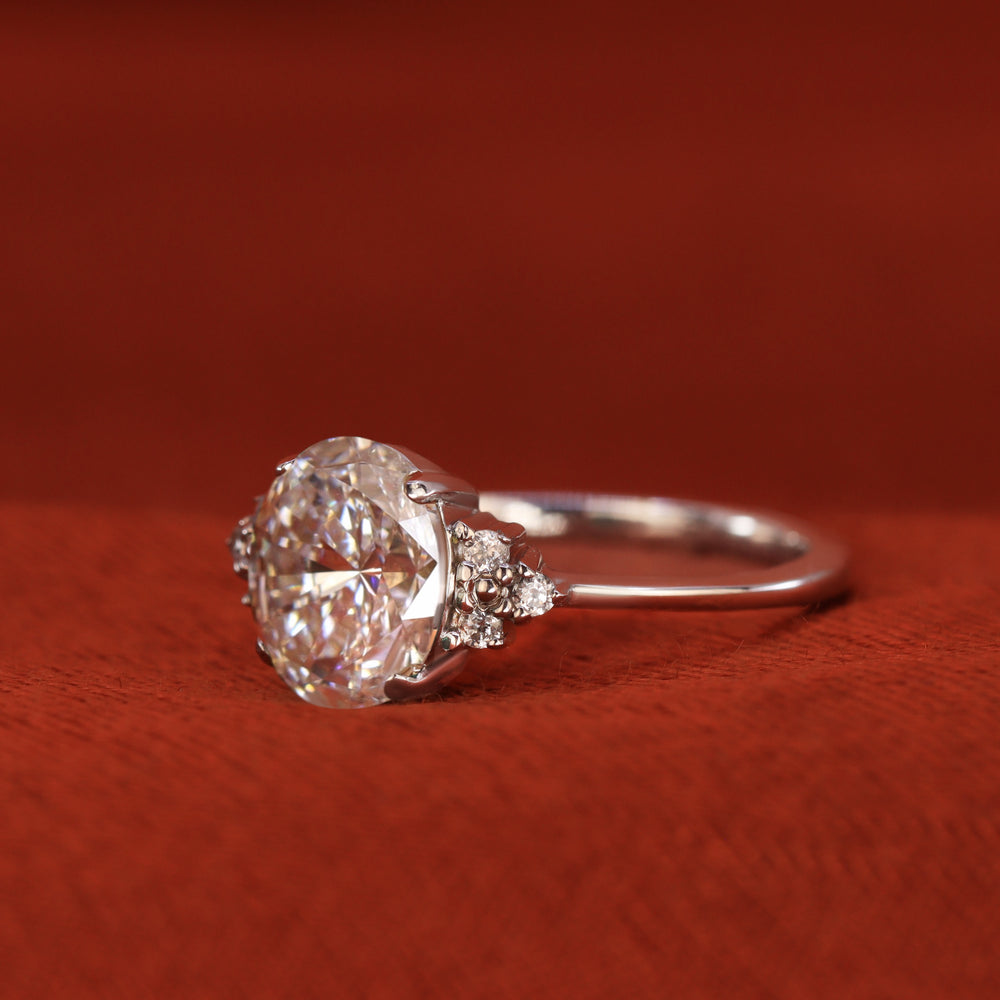 Lab grown diamond oval cluster engagement ring