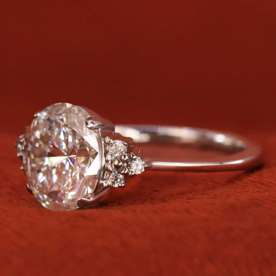 Lab grown diamond oval cluster engagement ring