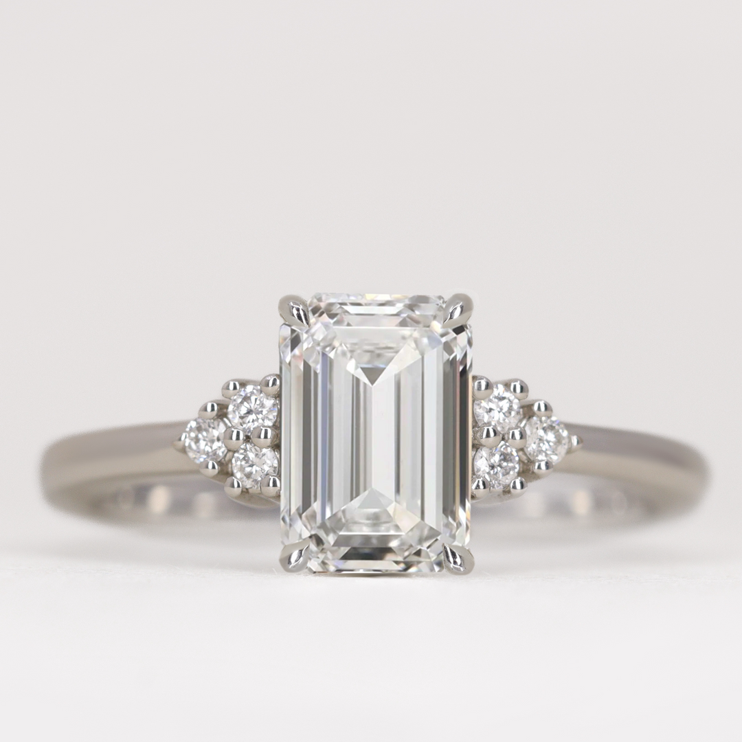 Henrietta - Emerald Cut Lab Grown Diamond Cluster Engagement Ring