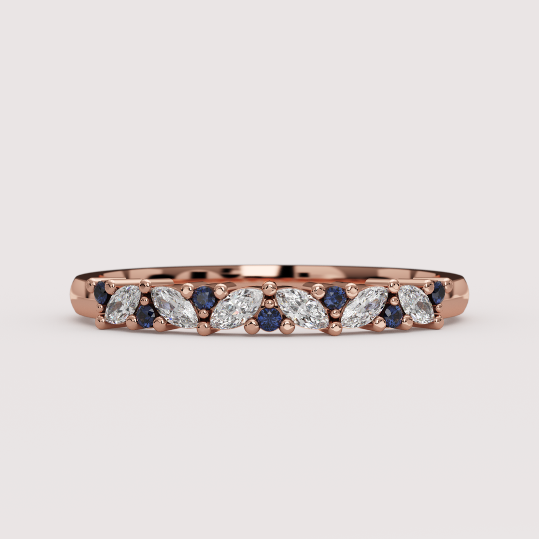 Hyacinth - Marquise Lab Grown Diamond and Sapphire Eternity Style Wedding Ring - Made-to-Order Wedding Rings - Made-to-Order