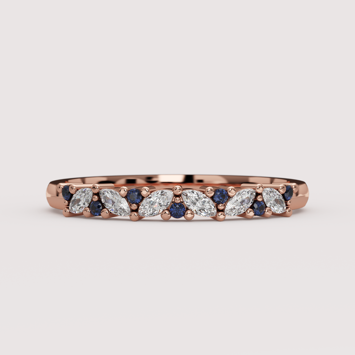 Hyacinth - Marquise Lab Grown Diamond and Sapphire Eternity Style Wedding Ring - Made-to-Order Wedding Rings - Made-to-Order