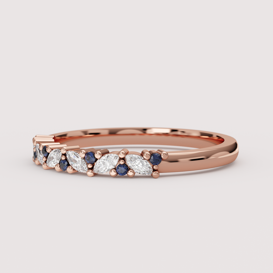 Hyacinth - Marquise Lab Grown Diamond and Sapphire Eternity Style Wedding Ring - Made-to-Order Wedding Rings - Made-to-Order