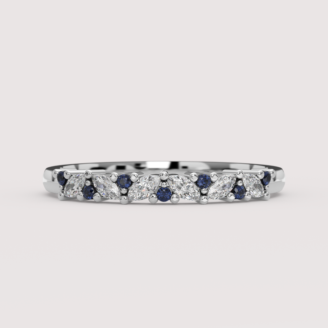 Hyacinth - Marquise Lab Grown Diamond and Sapphire Eternity Style Wedding Ring - Made-to-Order Wedding Rings - Made-to-Order