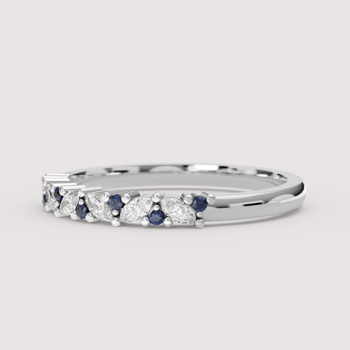 Hyacinth - Marquise Lab Grown Diamond and Sapphire Eternity Style Wedding Ring - Made-to-Order Wedding Rings - Made-to-Order