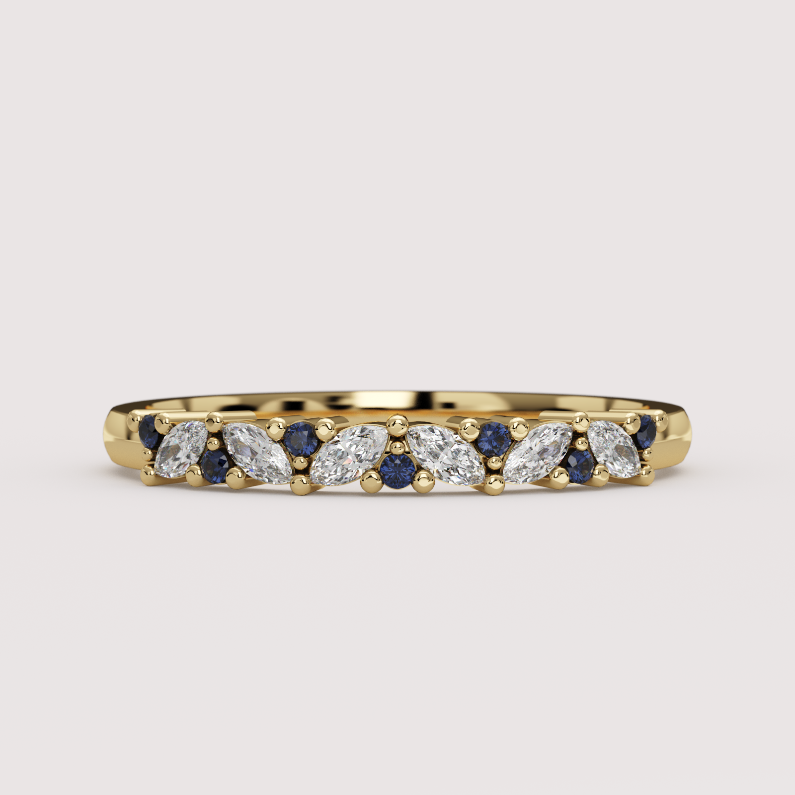 Hyacinth - Marquise Lab Grown Diamond and Sapphire Eternity Style Wedding Ring - Made-to-Order Wedding Rings - Made-to-Order