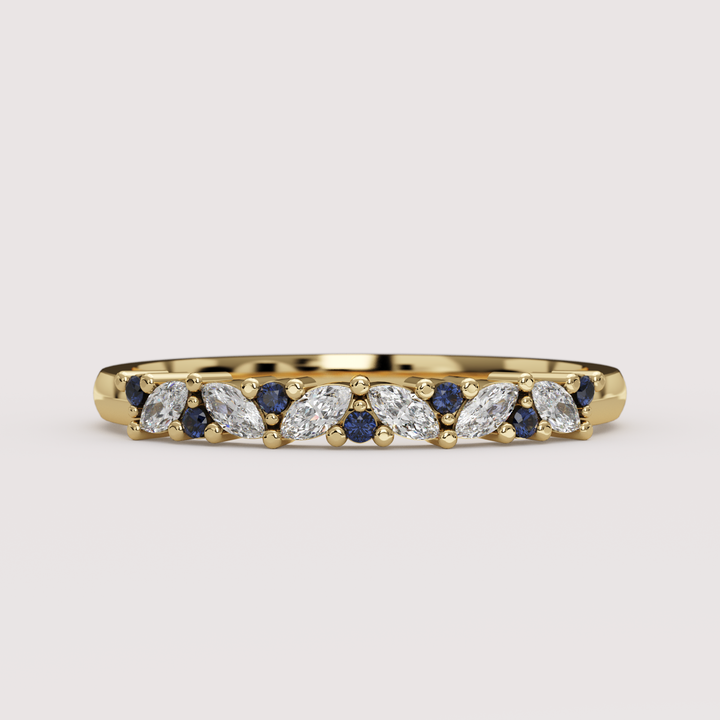 Hyacinth - Marquise Lab Grown Diamond and Sapphire Eternity Style Wedding Ring - Made-to-Order Wedding Rings - Made-to-Order