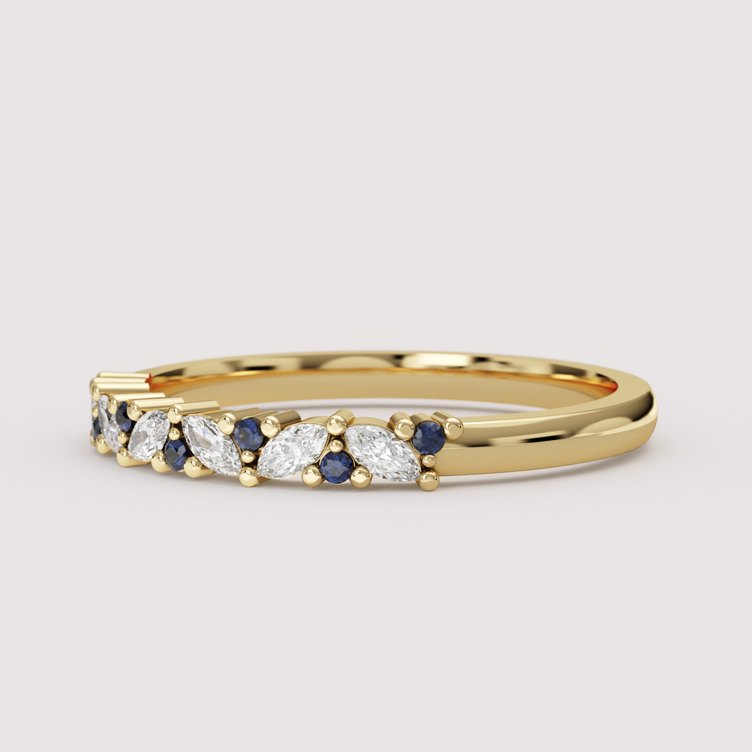 Hyacinth - Marquise Lab Grown Diamond and Sapphire Eternity Style Wedding Ring - Made-to-Order Wedding Rings - Made-to-Order