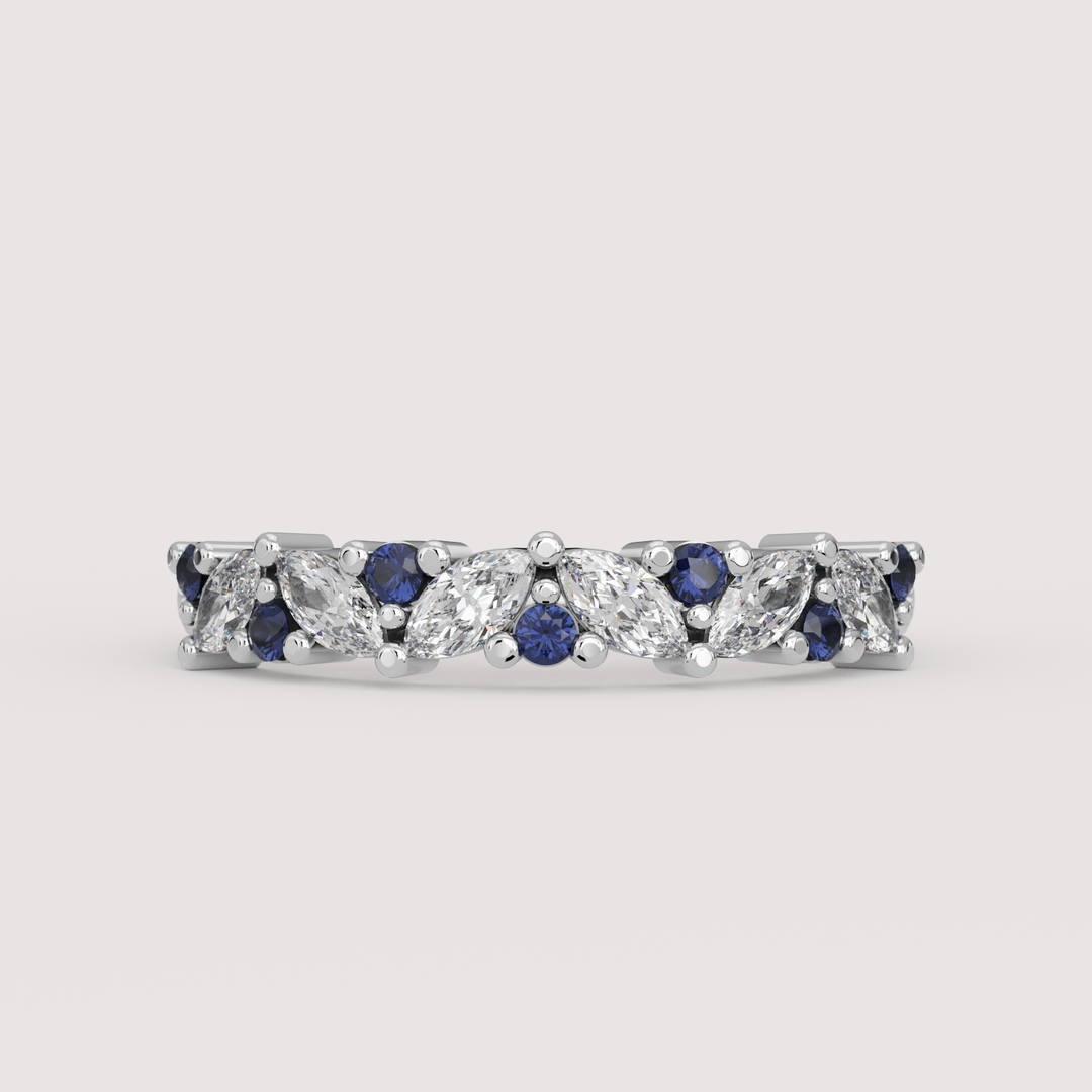 Hyacinth - 0.50ct Marquise Lab Grown Diamond and Coloured Gemstone Eternity Style Wedding Ring - Made-to-Order Wedding Rings - Made-to-Order