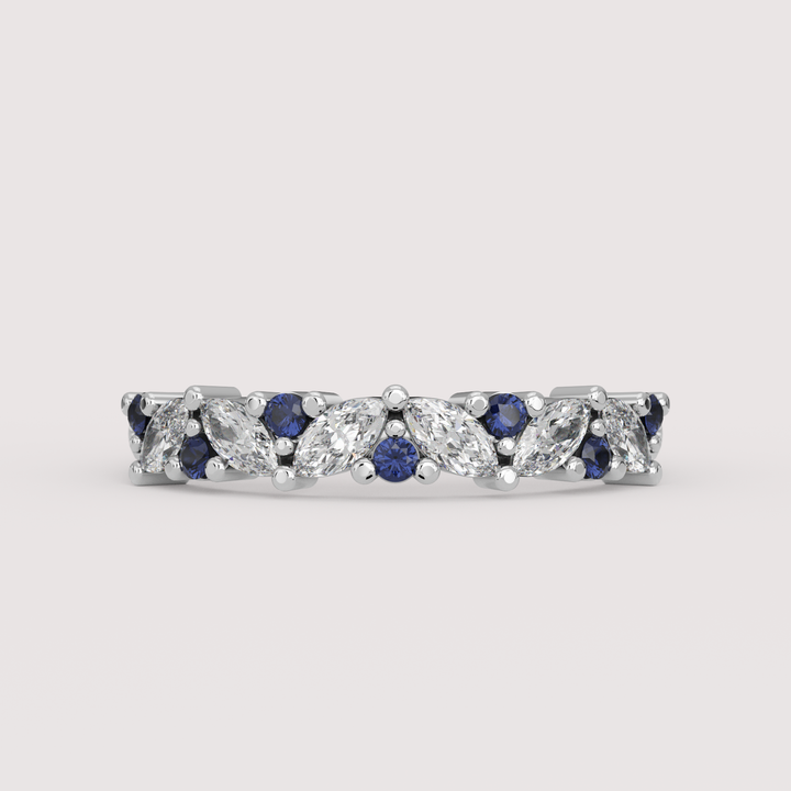 Hyacinth - 0.50ct Marquise Lab Grown Diamond and Coloured Gemstone Eternity Style Wedding Ring - Made-to-Order Wedding Rings - Made-to-Order