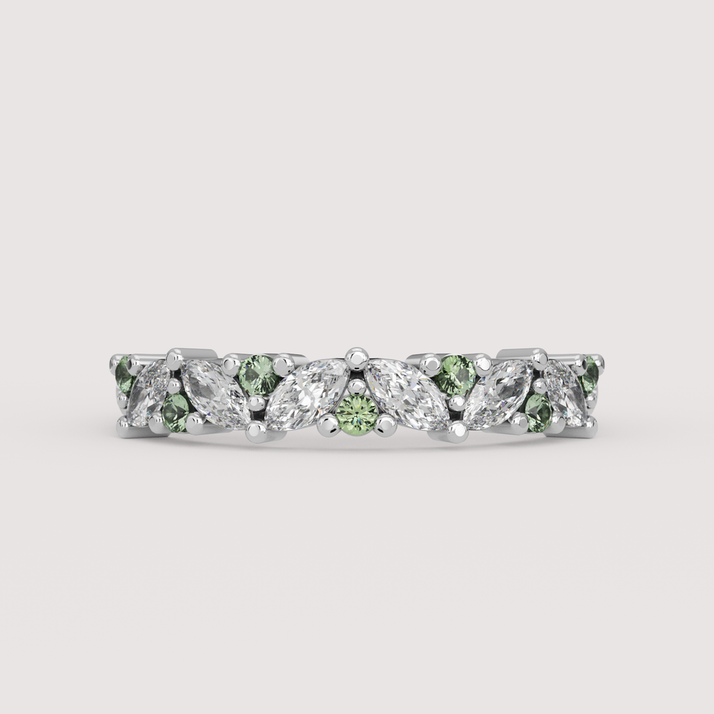 Hyacinth - 0.50ct Marquise Lab Grown Diamond and Coloured Gemstone Eternity Style Wedding Ring - Made-to-Order Wedding Rings - Made-to-Order