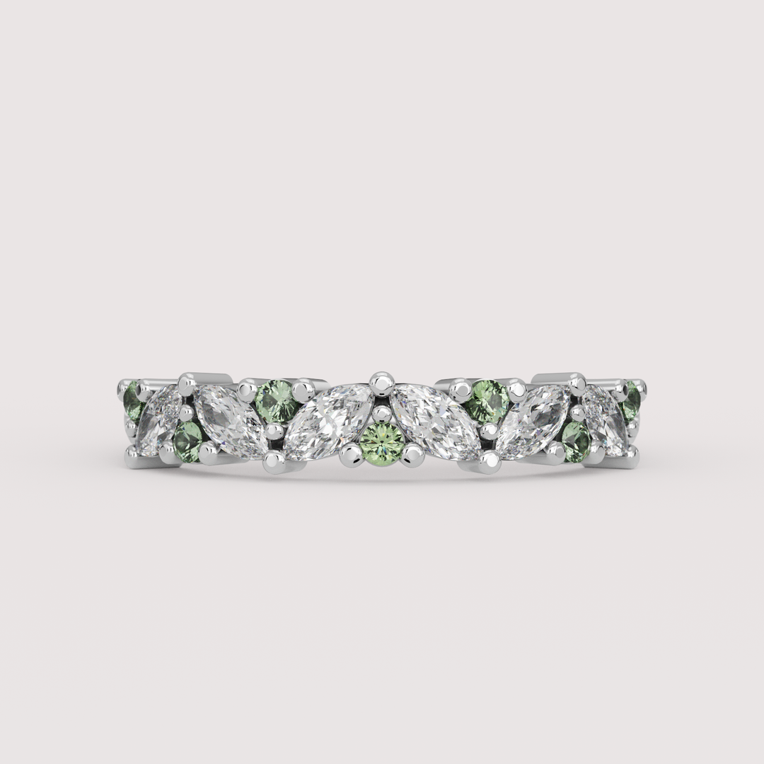 Hyacinth - 0.50ct Marquise Lab Grown Diamond and Coloured Gemstone Eternity Style Wedding Ring - Made-to-Order Wedding Rings - Made-to-Order