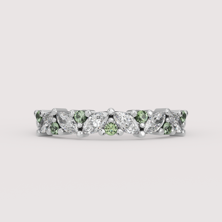 Hyacinth - 0.50ct Marquise Lab Grown Diamond and Coloured Gemstone Eternity Style Wedding Ring - Made-to-Order Wedding Rings - Made-to-Order