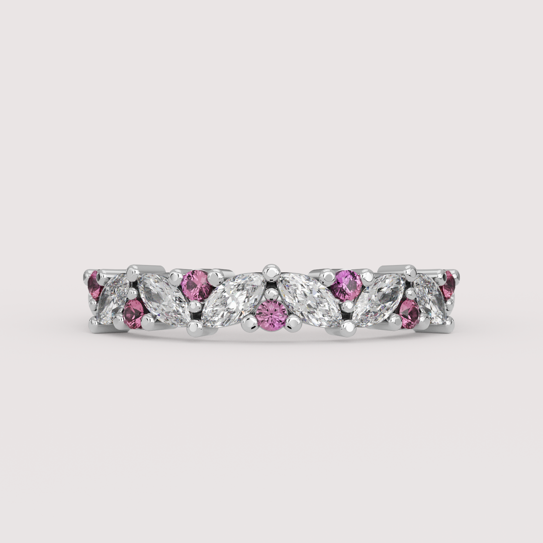 Hyacinth - 0.50ct Marquise Lab Grown Diamond and Coloured Gemstone Eternity Style Wedding Ring - Made-to-Order Wedding Rings - Made-to-Order