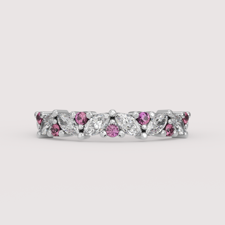 Hyacinth - 0.50ct Marquise Lab Grown Diamond and Coloured Gemstone Eternity Style Wedding Ring - Made-to-Order Wedding Rings - Made-to-Order