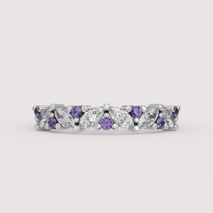 Hyacinth - 0.50ct Marquise Lab Grown Diamond and Coloured Gemstone Eternity Style Wedding Ring - Made-to-Order Wedding Rings - Made-to-Order