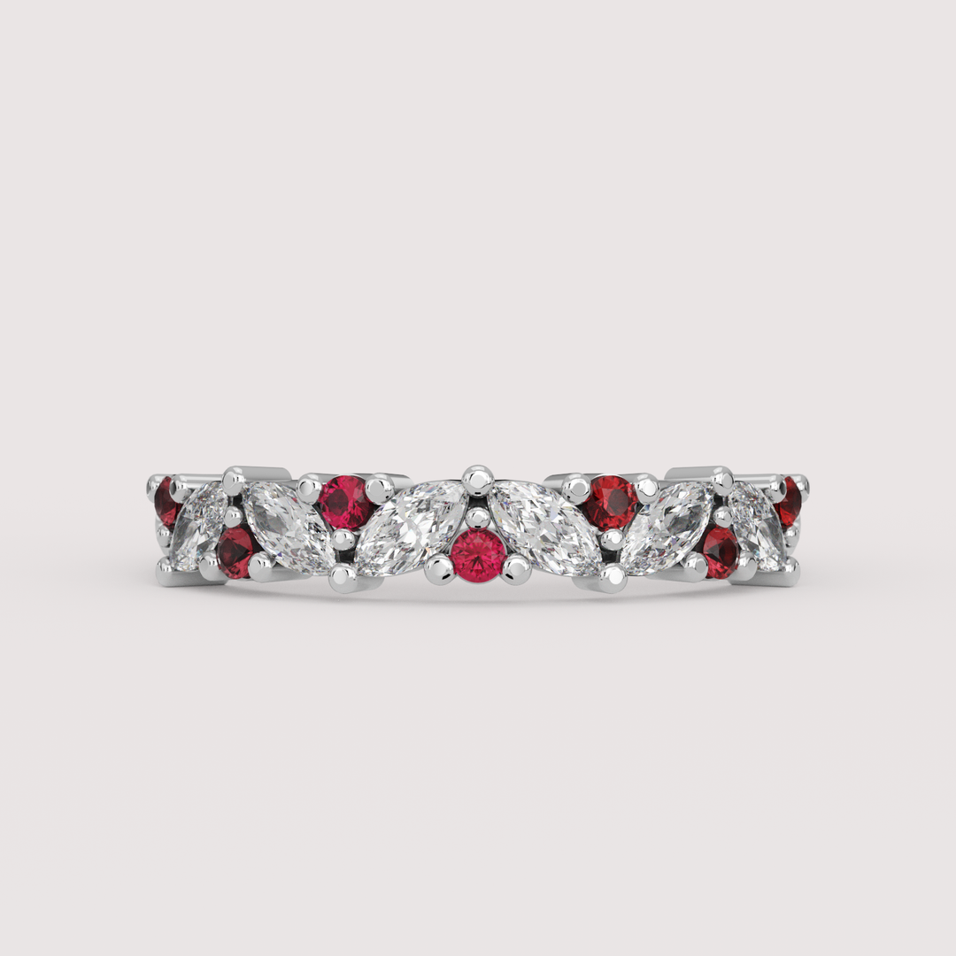 Hyacinth - 0.50ct Marquise Lab Grown Diamond and Coloured Gemstone Eternity Style Wedding Ring - Made-to-Order Wedding Rings - Made-to-Order