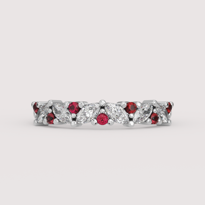 Hyacinth - 0.50ct Marquise Lab Grown Diamond and Coloured Gemstone Eternity Style Wedding Ring - Made-to-Order Wedding Rings - Made-to-Order