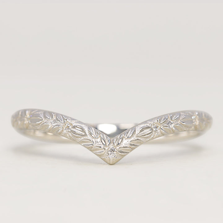 Bethan - Wishbone Vintage Style Patterned Diamond Set Half Eternity Wedding Band - Made-to-Order