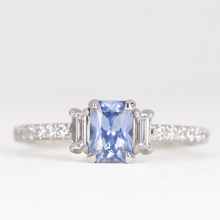 Liberty - The Taylor Collection - Radiant Cut Blue Sapphire Trilogy Engagement Ring