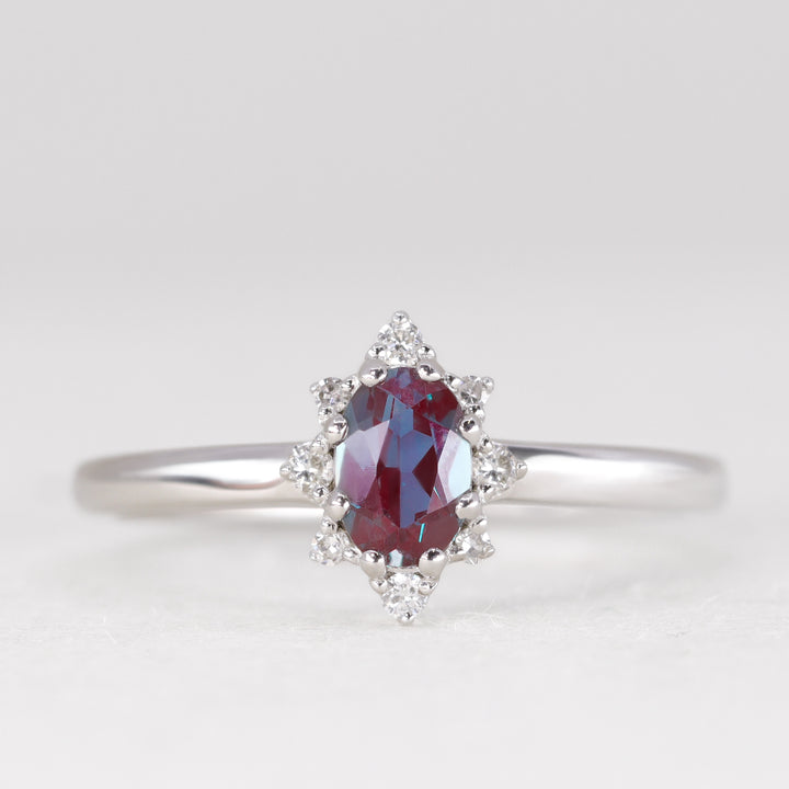 Mabel - Oval Lab Grown Alexandrite Halo Engagement Ring - Ready-to-Wear