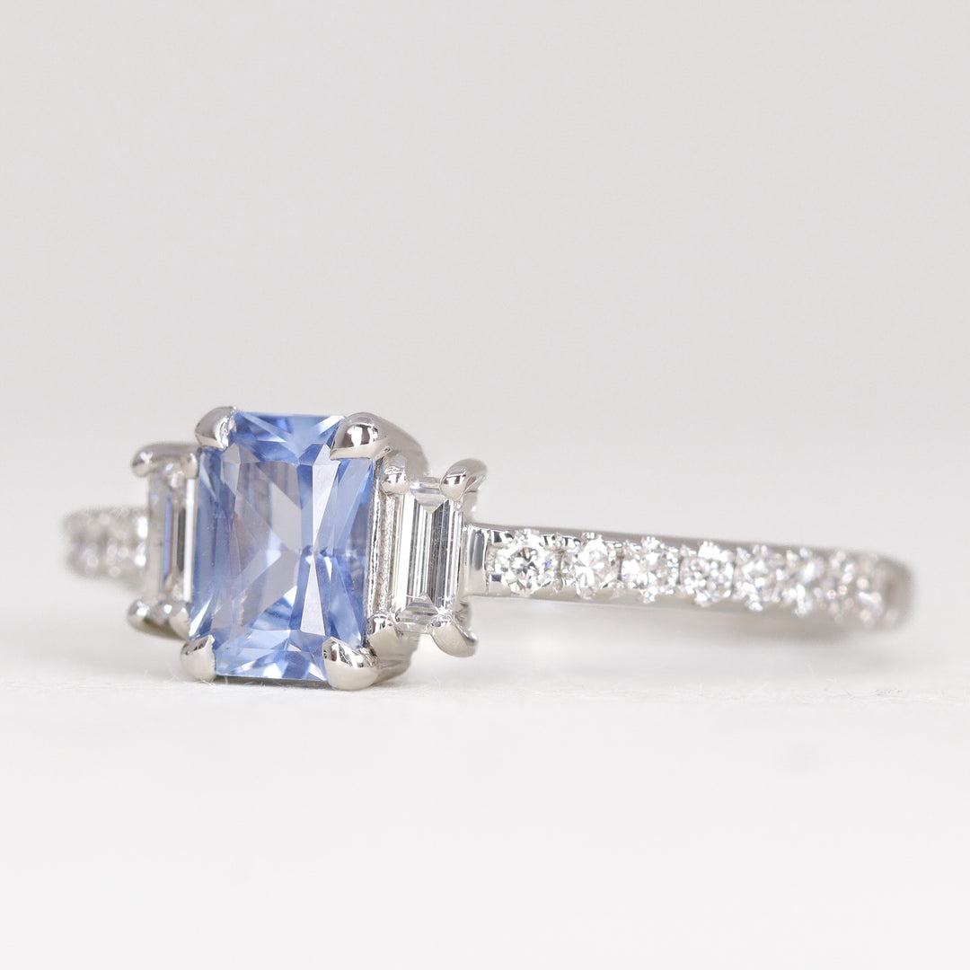 Liberty - The Taylor Collection - Radiant Cut Blue Sapphire Trilogy Engagement Ring