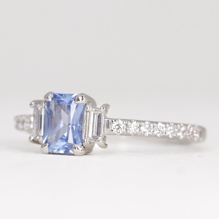 Liberty - The Taylor Collection - Radiant Cut Blue Sapphire Trilogy Engagement Ring