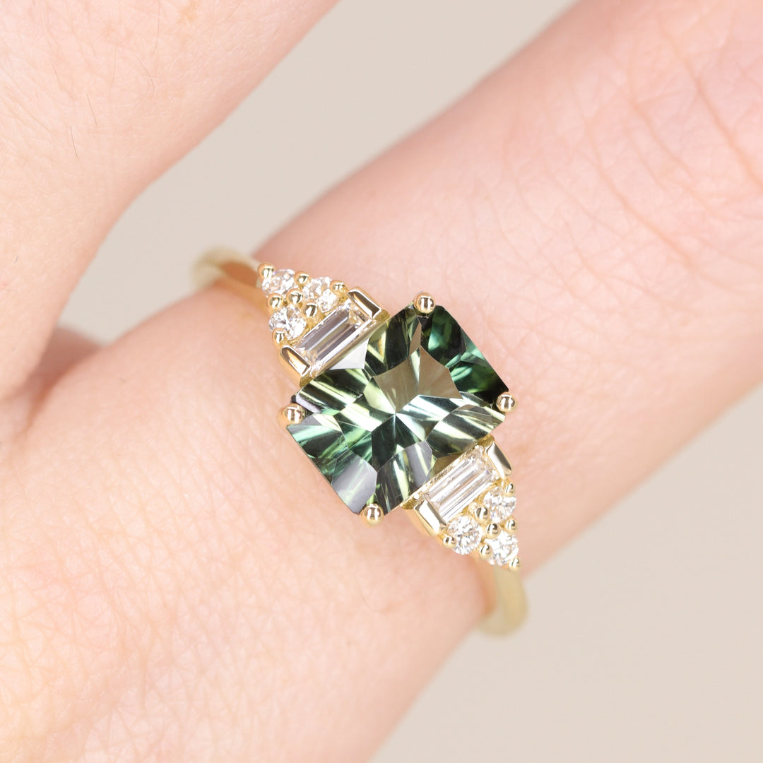 Arden - Optix Octagon Cut Green Tourmaline Art Deco Engagement Ring - Ready-to-Wear