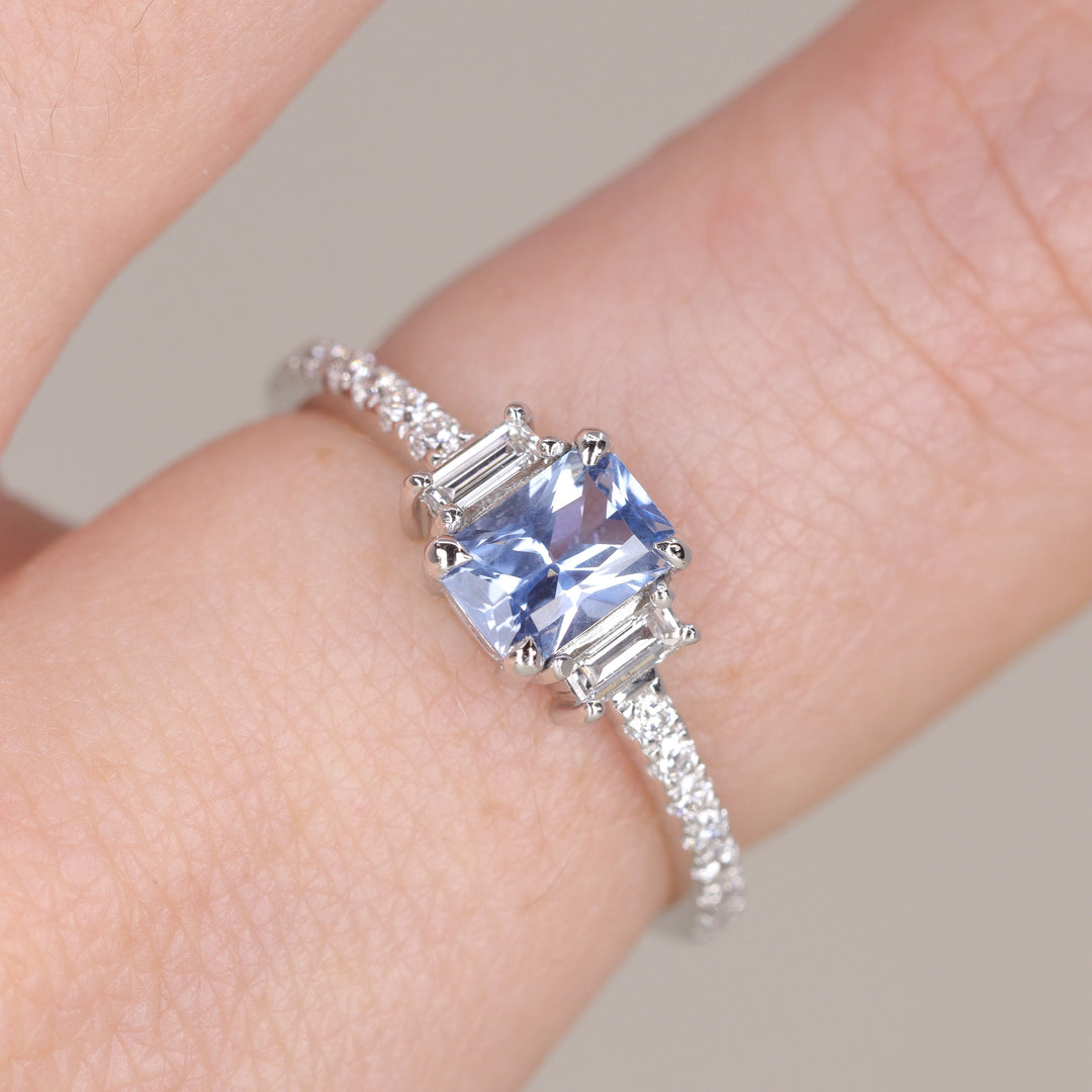 Liberty - The Taylor Collection - Radiant Cut Blue Sapphire Trilogy Engagement Ring