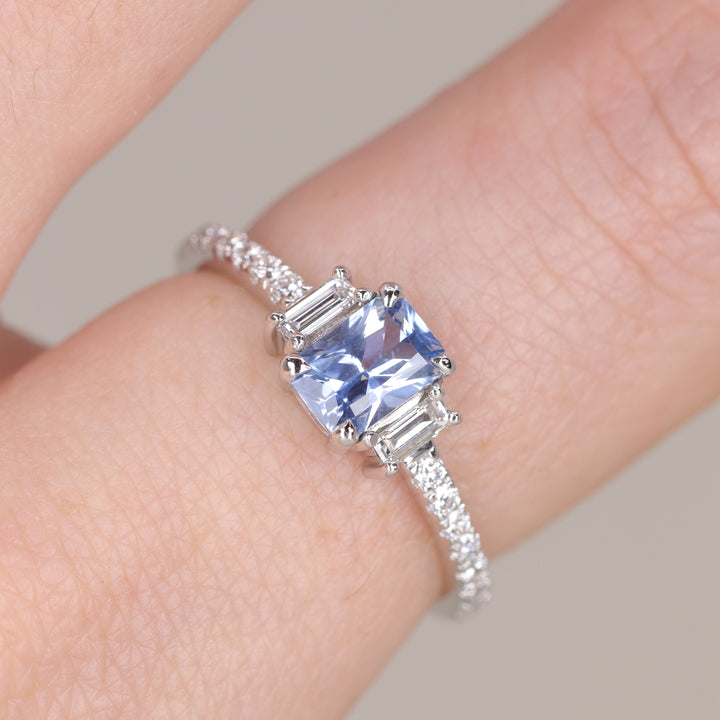 Liberty - The Taylor Collection - Radiant Cut Blue Sapphire Trilogy Engagement Ring