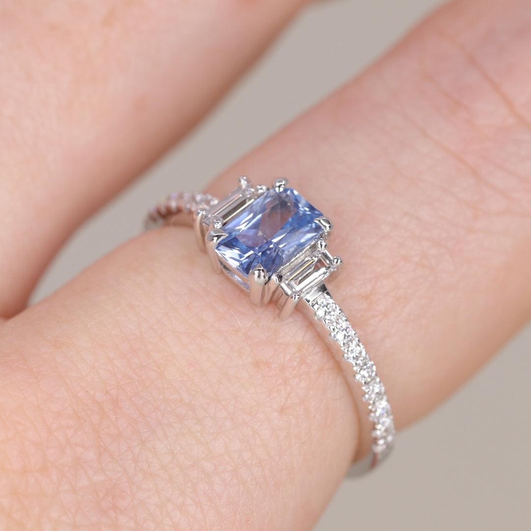 Liberty - The Taylor Collection - Radiant Cut Blue Sapphire Trilogy Engagement Ring