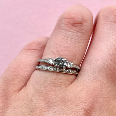Callie & Verity - Bridal Set - Salt and Pepper Diamond Trilogy Engagement Ring and White Diamond Grain Set Wedding Ring - Made-to-Order