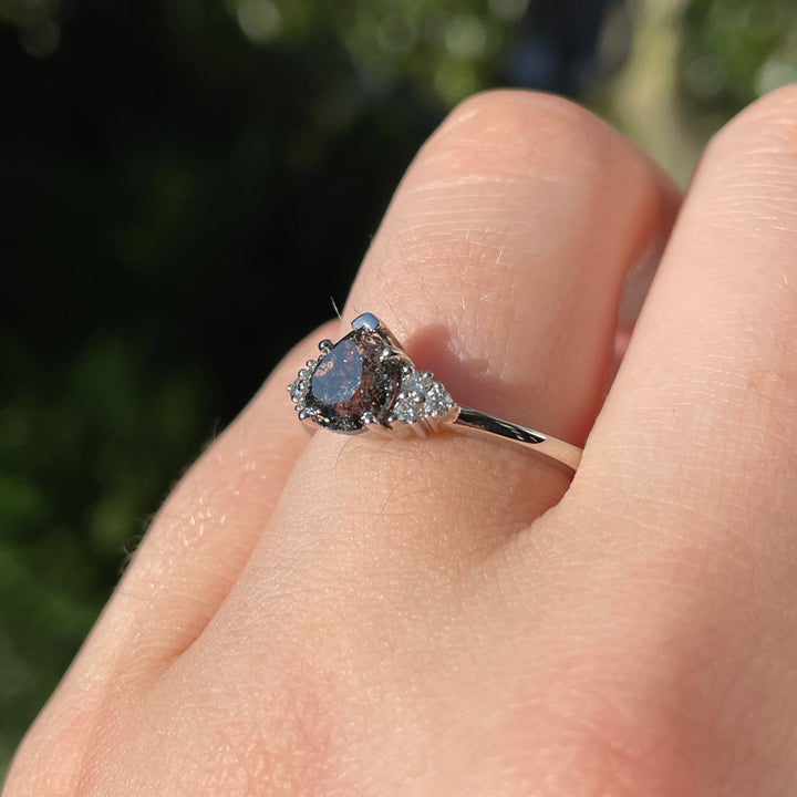 Henrietta - Pear Cut Teardrop Shape Salt and Pepper Diamond Engagement Ring - Made-To-Order