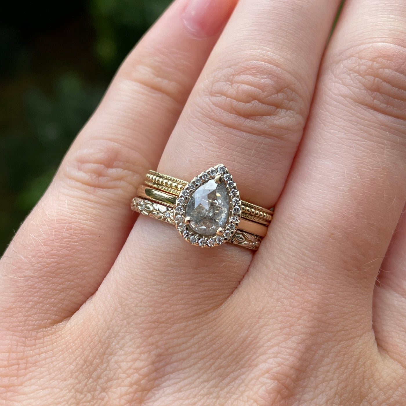 Winter - Pear Teardrop Shape Salt & Pepper Diamond and Lab Grown Diamond Halo Engagement Ring - Made-To-Order