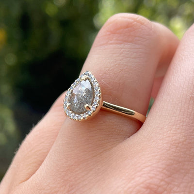 Winter - Pear Teardrop Shape Salt & Pepper Diamond and Lab Grown Diamond Halo Engagement Ring - Made-To-Order