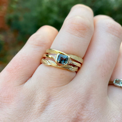 Hattie - Radiant Cut Colour Change Teal Blue Sapphire and Lab Grown Diamond Art Deco Vintage Inspired Engagement Ring in Recycled 18ct Yellow Gold - Ready-to-Wear