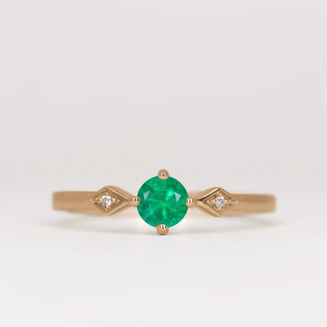 Hollie - Round Cut Emerald Art Deco Trilogy Engagement Ring