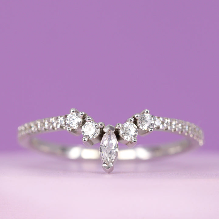 Winnie - Marquise Diamond Petite Tiara Wedding Ring with Diamond Set Shoulders - Made-to-Order