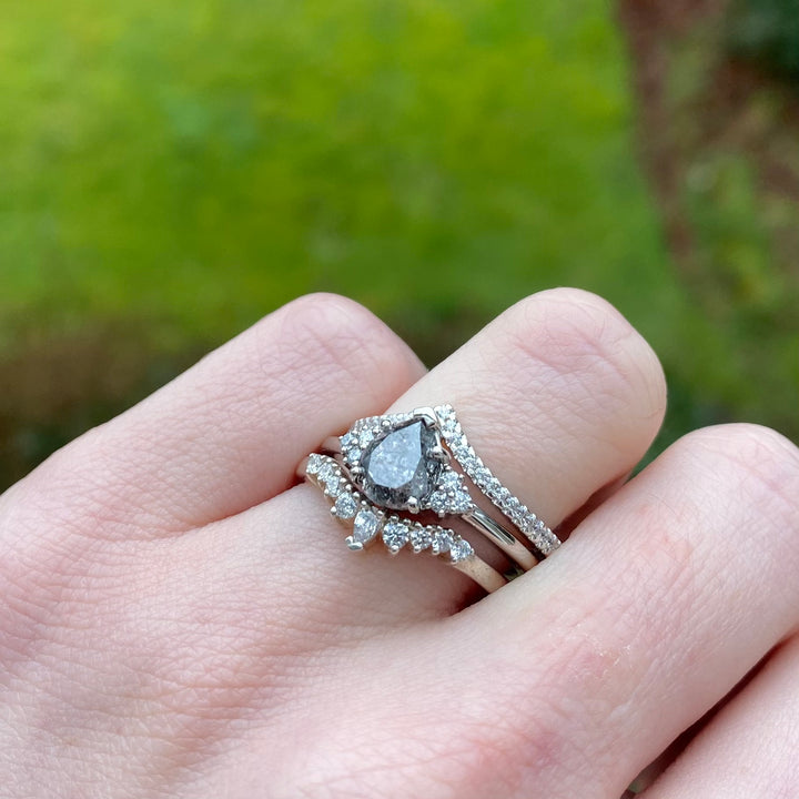 Henrietta - Pear Cut Teardrop Shape Salt and Pepper Diamond Engagement Ring In Platinum - Ready-to-Wear