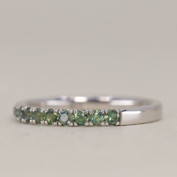 Wednesday - Round Brilliant Cut Teal Sapphire Half Eternity Wedding Ring - Made-to-Order