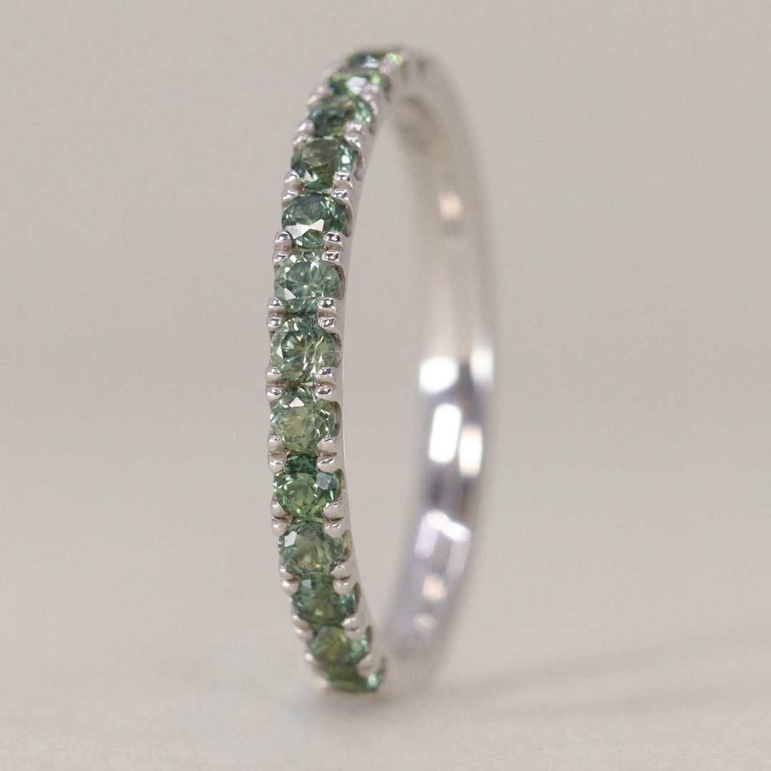 Wednesday - Round Brilliant Cut Teal Sapphire Half Eternity Wedding Ring - Made-to-Order