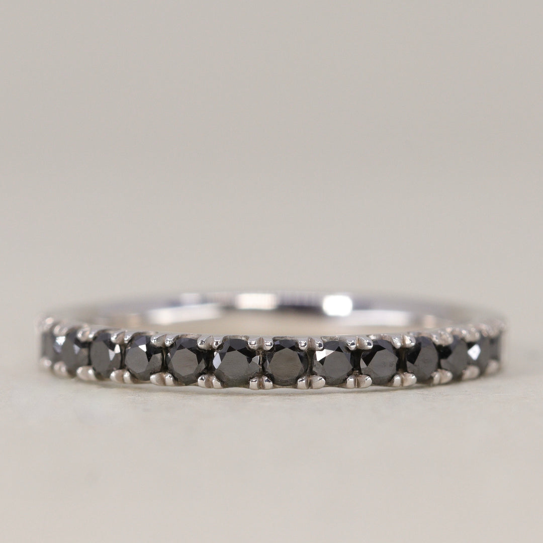 Wednesday - Round Cut Black Diamond Half Eternity Wedding Ring - Made-to-Order